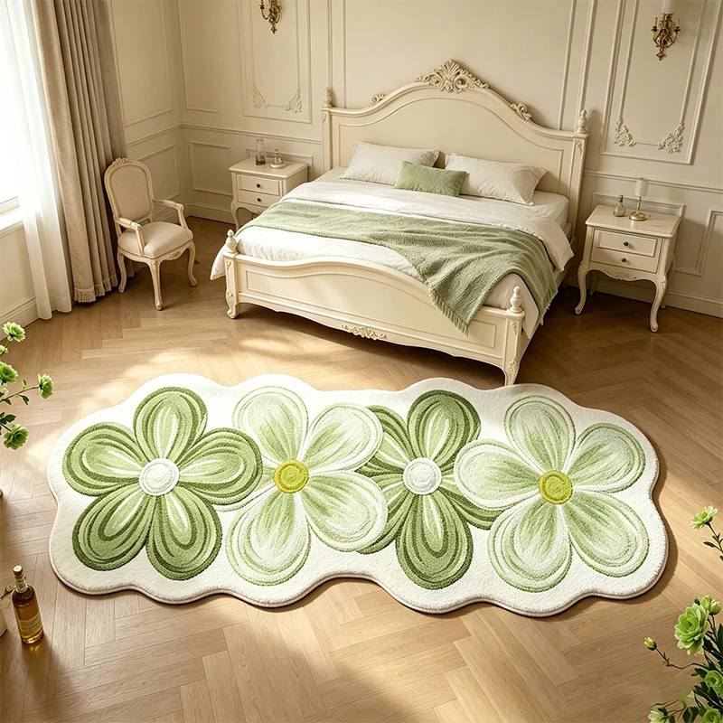 Bedroom Rug Soft Comfortable Faux Cashmere Carpet Modern Style Floral Shaped Floor Mat Pink Flowers Bedside Mats Home Decor Rugs