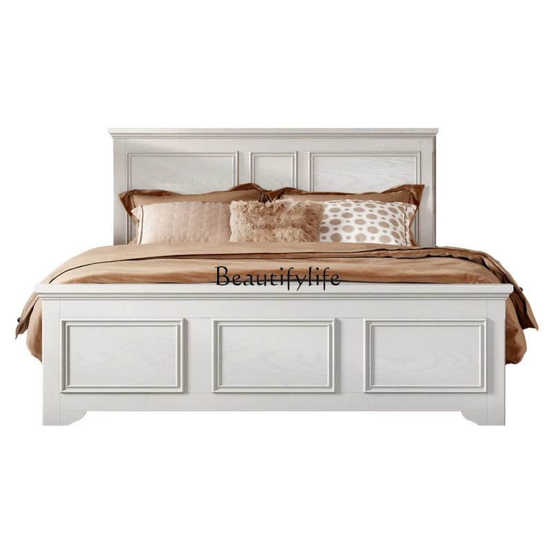 

American solid wood bed white 1.5m modern minimalist Nordic ash wood