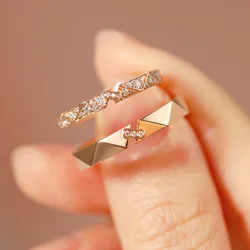 Real S925 Sterling Silver Couple Rings Adjustable Light Luxury Fine Jewelry for Women Wedding Rose Gold Girl Gift