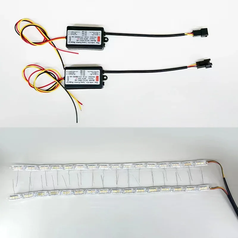 2Pcs DRL LED Daytime Running Light Strip Flexible Waterproof Headlight Turn Signal Yellow Lamp Car Decorative Driving Lights 12v