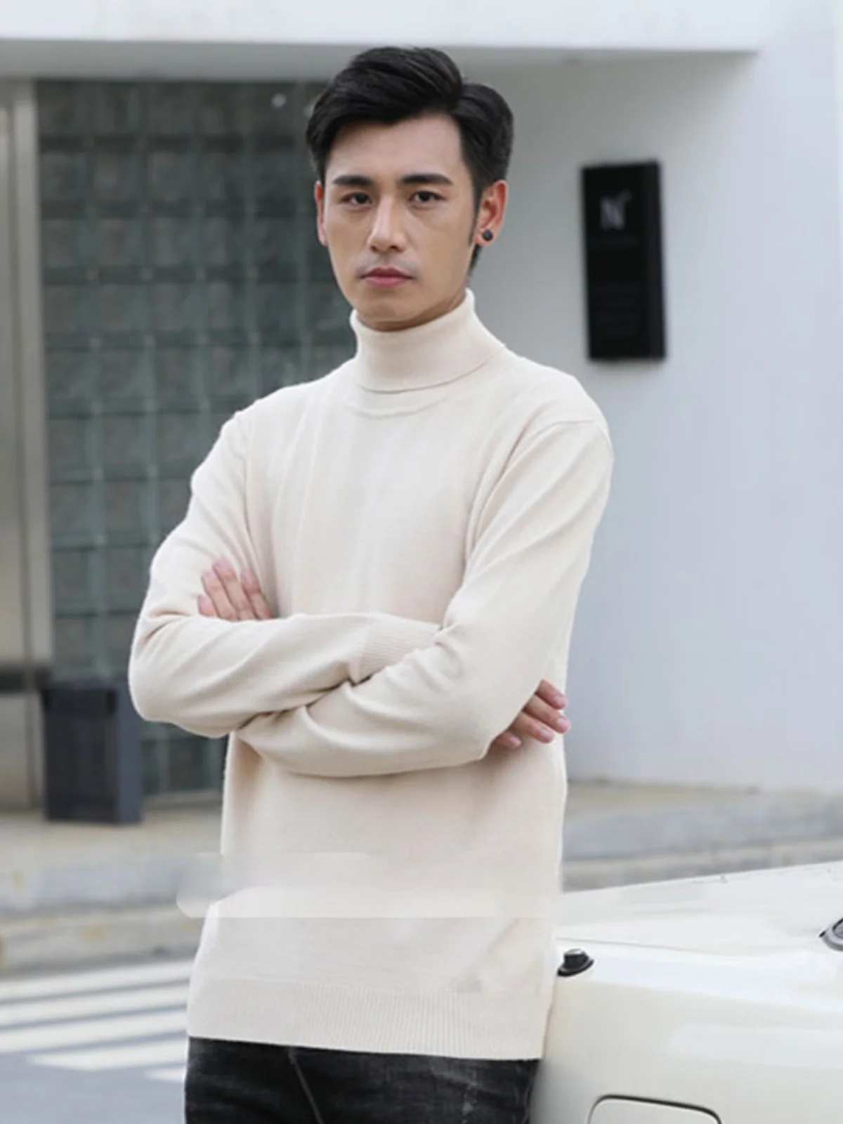 

Men's Thiened High Collar Knitted Wool Sweater Soft Warm round Ne Pullover Velvet irt Busin Casual Sle Autumn Winter