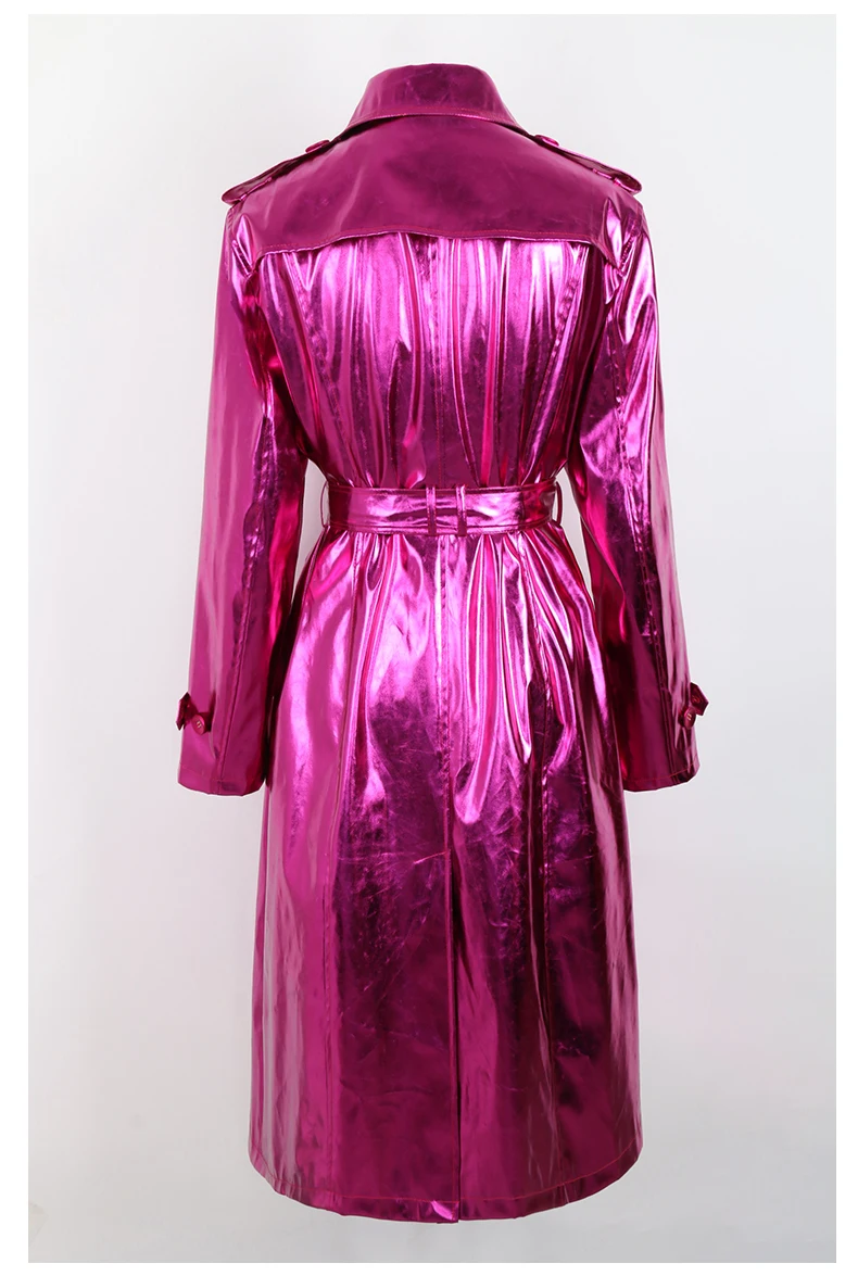 Nerazzurri Spring Autumn Long Shiny Reflective Patent Leather Trench Coat for Women Sashes Double Breasted European Fashion 2022