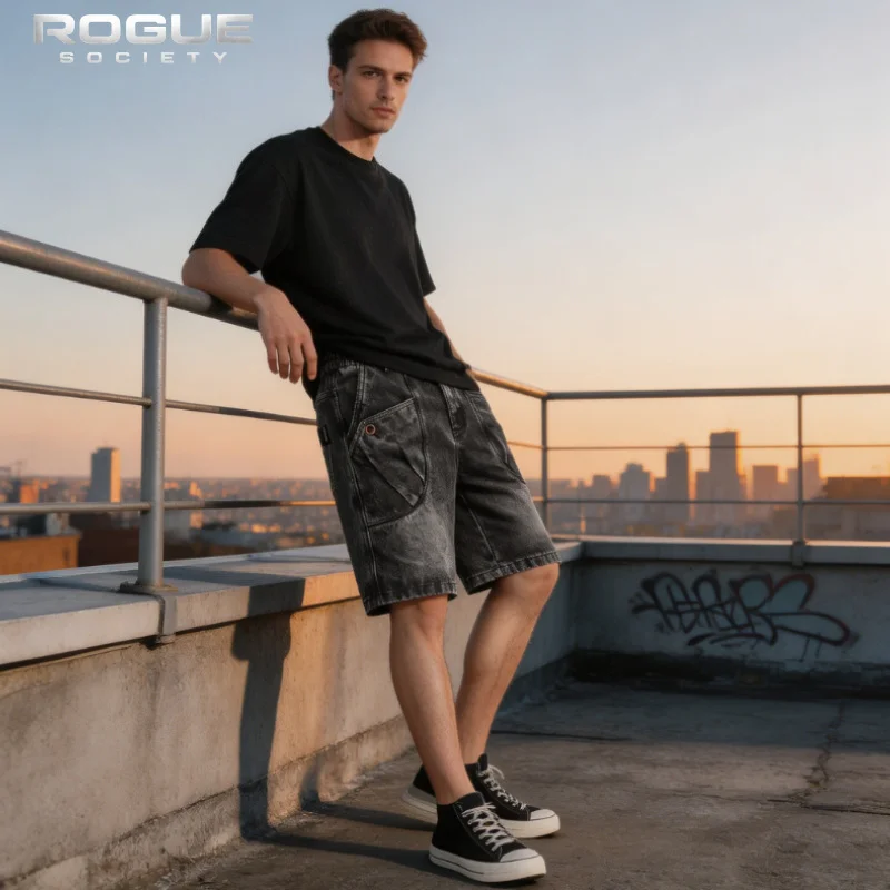 

Luxury American Vintage Wash Cargo Denim Shorts Men High Street Trendy Distressed Harajuku Summer Streetwear Baggy Pants Unisex