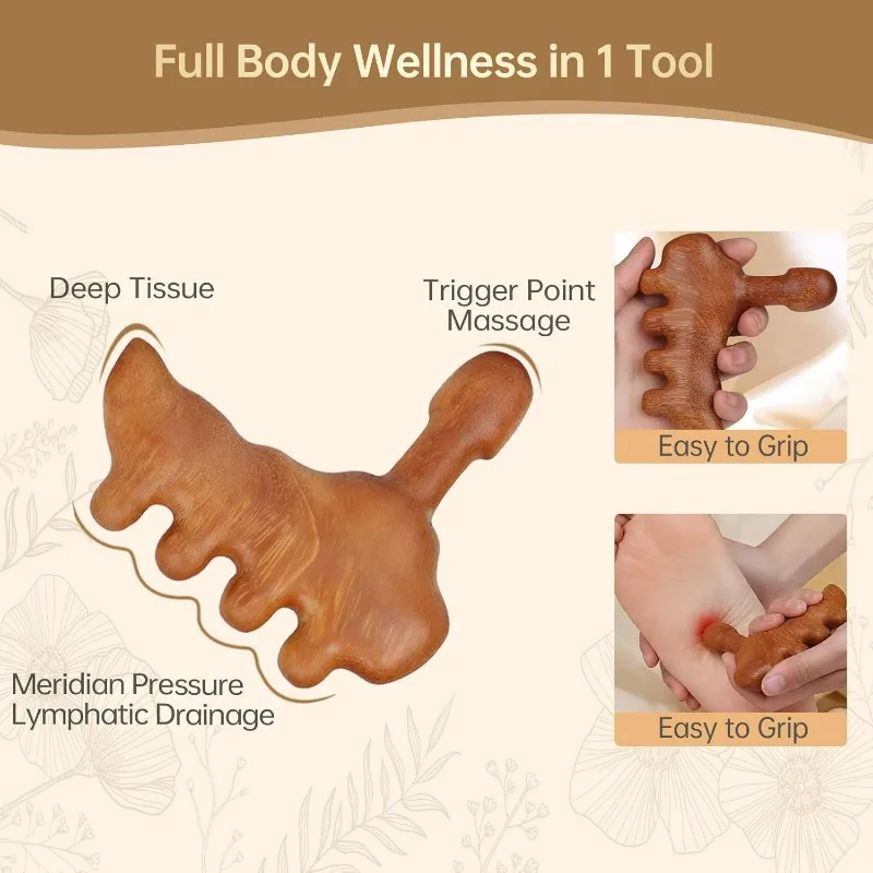 أداة غوا شا الخشبية لتدليك القدم والجسم والصرف اللمفاوي ونقطة الزناد وعلاج ميريديان، هدية للعناية الذاتية