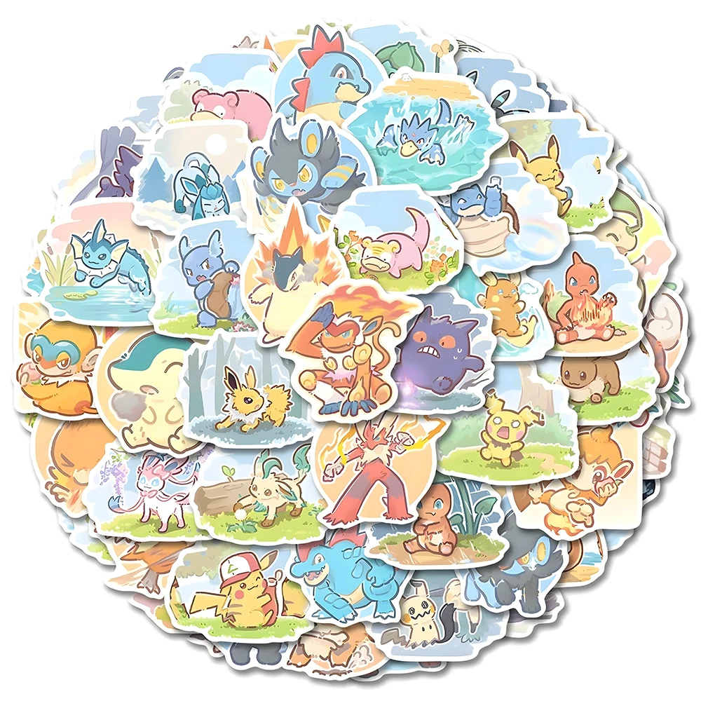 

10/30/60pcs Painting Style Pokemon Anime Stickers Cute Pikachu Eevee Decals Skateboard Laptop Phone Car Cool Cartoon Sticker Toy