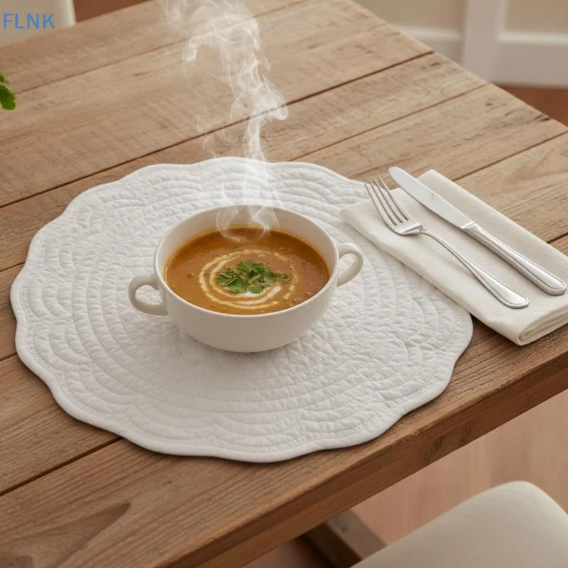 【KC】【FC】1Pcs 38cm Table Mats Cotton Fabric With Microfiber Filling Quilted Placemats Washable Round Placemats For Table
