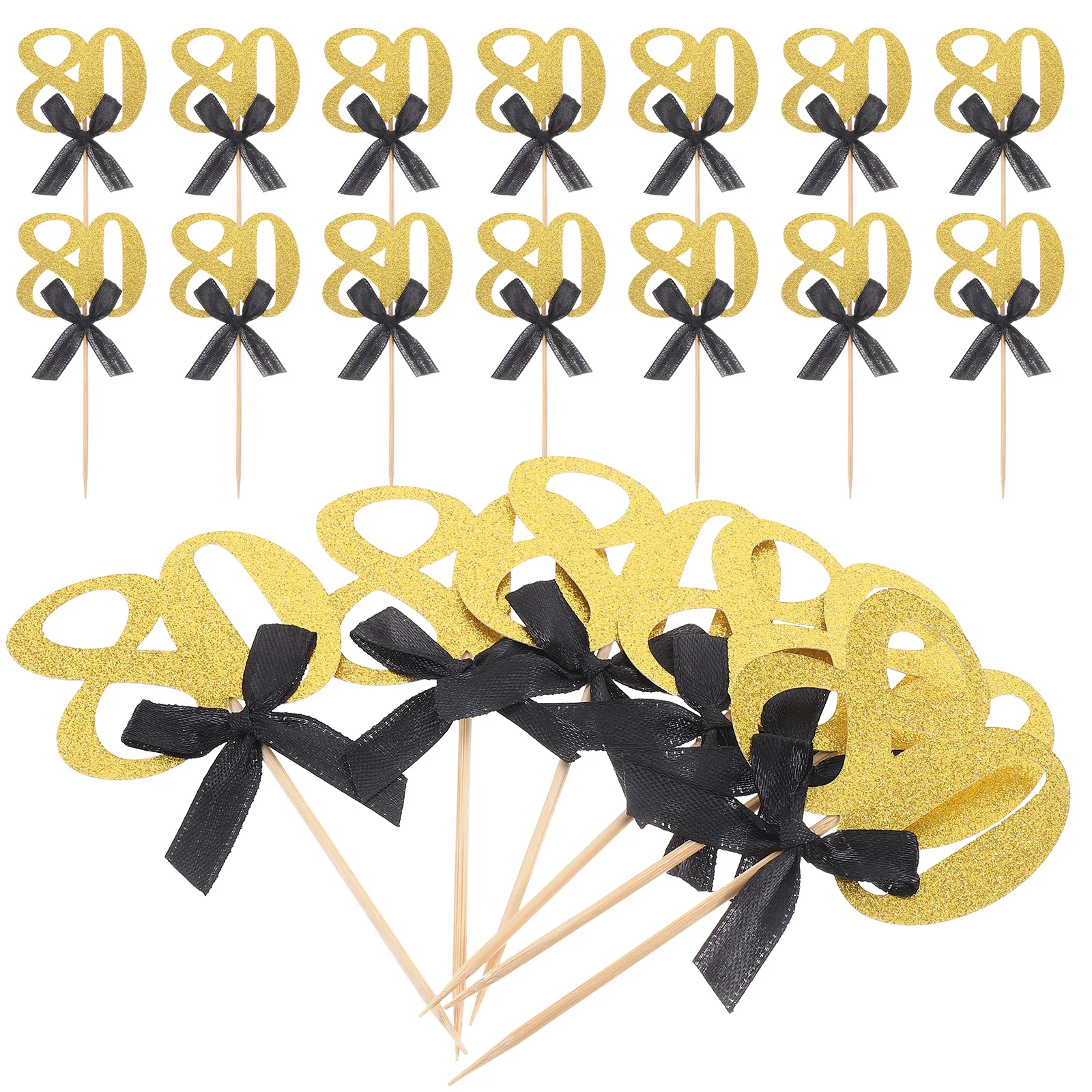 

20pcs Birthday Cake Decoration Insert Topper Party Ornament Creative Wooden Number 80 Bowknot Cake Decorations Personalized