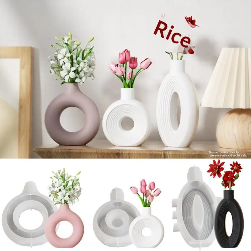 New Sale Nordic Donut Shape Vase Silicone Mold Flower Pot Mould Mini Flower Arrangement Vase Jar Plaster Resin Molds Home Decor