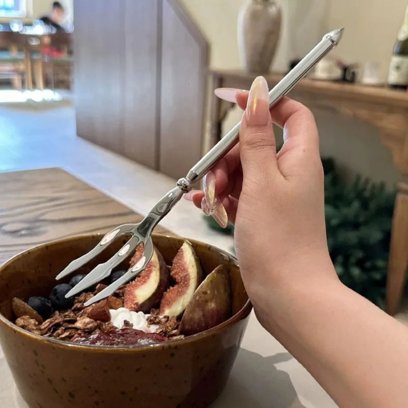 Stainless Steel Trident Fork - Versatile for Dinner, Salad & Dessert | Long Handle