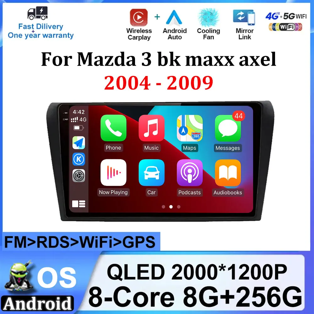 ОС Android GPS-навигация Беспроводной автомобильный мультимедийный видеоплеер Carplay BT 9-дюймовый для Mazda 3 bk maxx axel 2004-2009 Авторадио