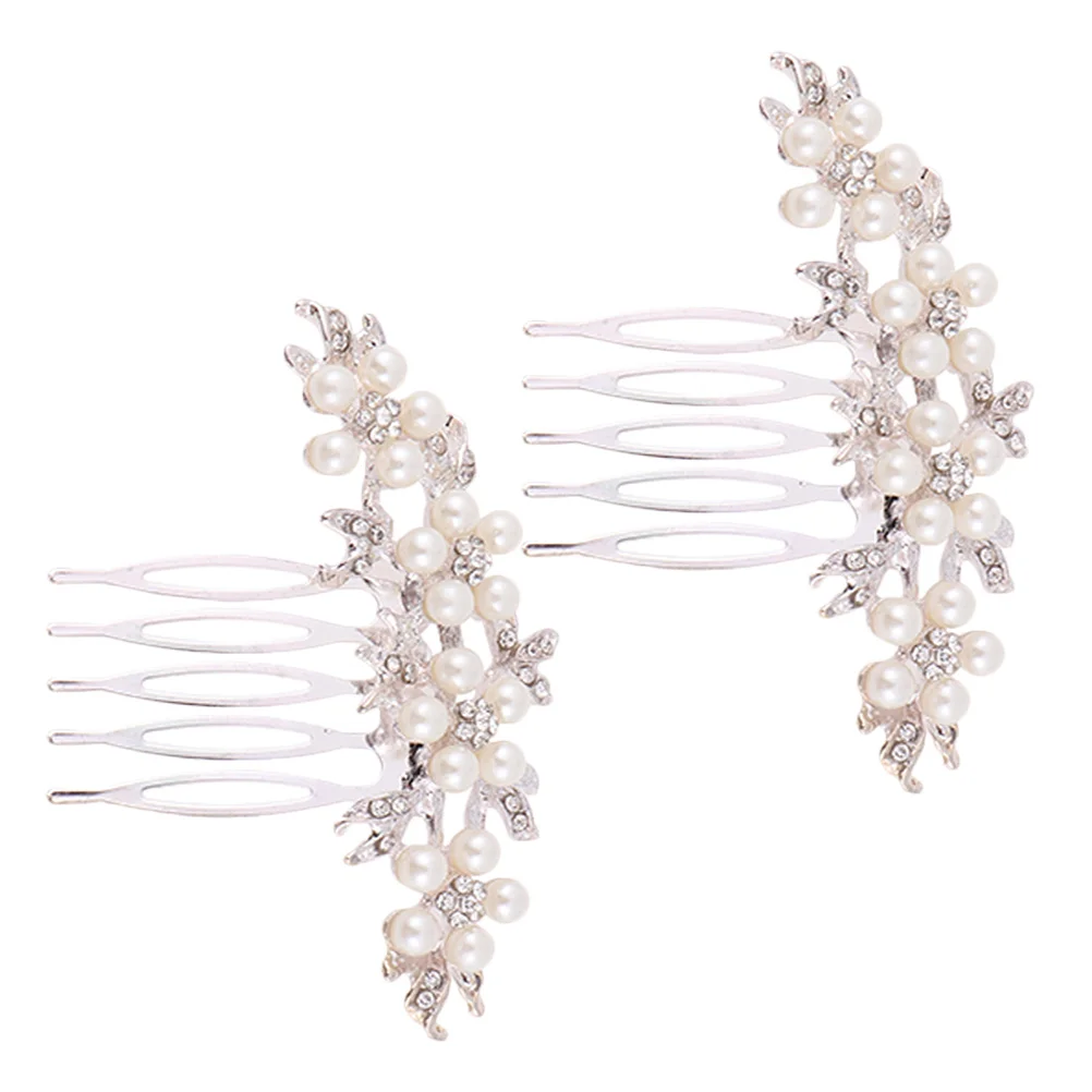 قطعتان من أمشاط الشعر العتيقة مع اللؤلؤ الصناعي والكريستال إكسسوارات شعر الزفاف للنساء أمشاط جانبية للعروس أنيقة