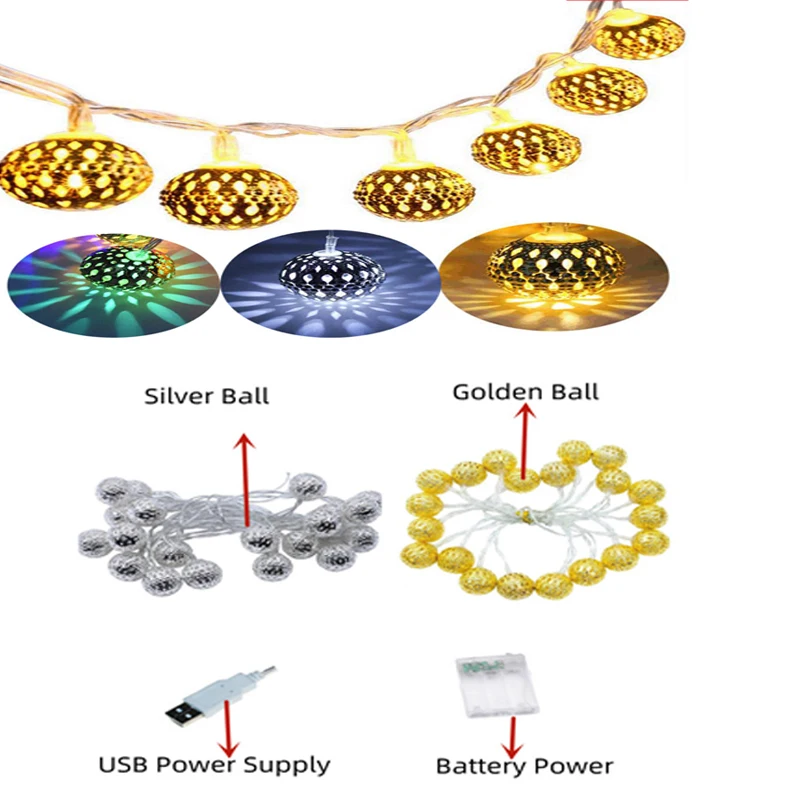 3/5/10m USB/batterie betriebene Girlande führte marok kanis che Bälle Schnur Lichterketten im Freien Weihnachts ferien Hochzeits feier Raum dekor