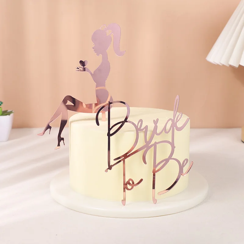 Décoration de gâteau de fête de mariée en acrylique, nouveau Design Simple, or Rose, décoration de gâteau de poule, cadeau pour décoration de gâteau de mariage et de Dessert
