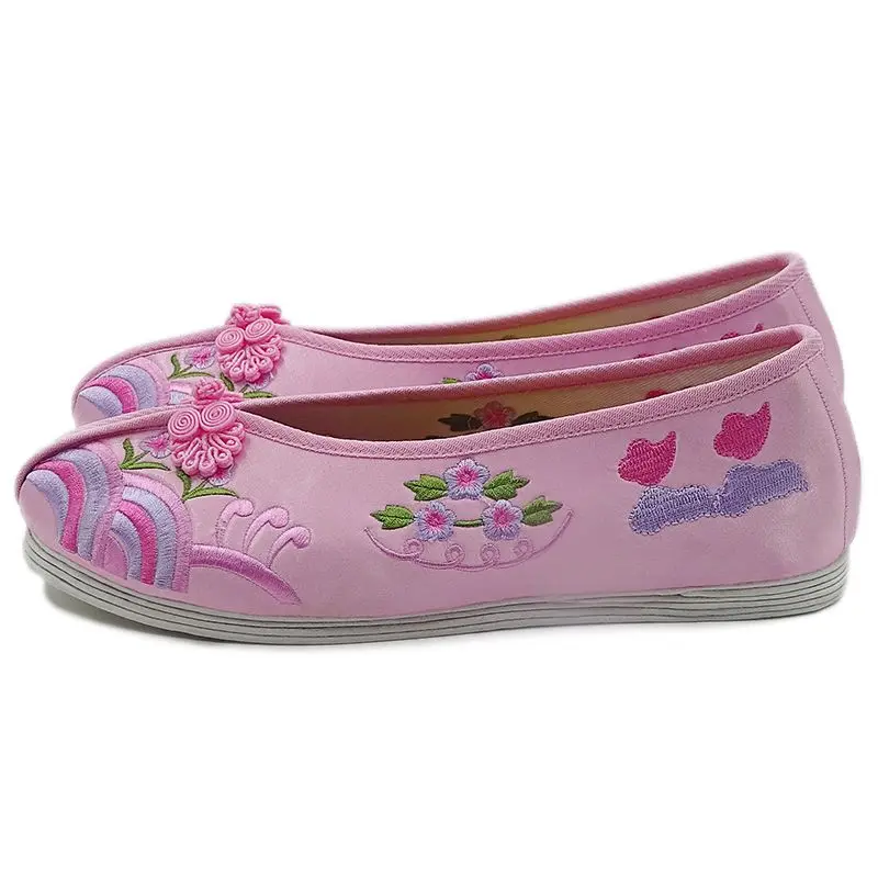 Chaussures brodées pour filles, chaussures de mariage de littérature, chaussures à diaphragmes d'opéra chinois traditionnel, chaussures roses, chaussures Hanfu, flattie