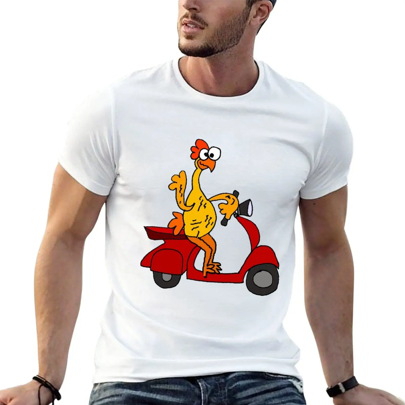 Humorous Rubber Chicken on Motor Scooter T-Shirt Anime t-shirt oversized t shirt sweat shirt men clothes