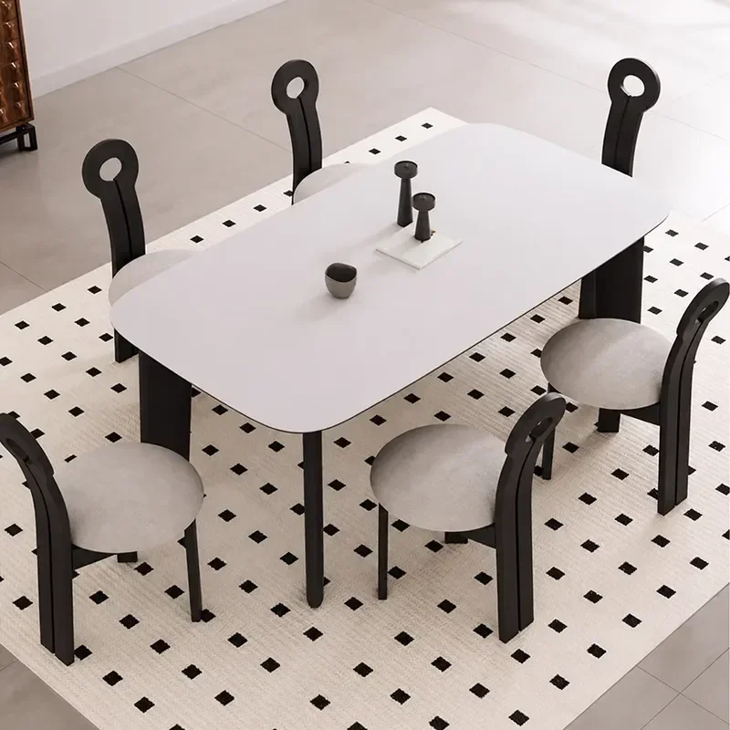 Black Retro Solid Wood Dining Table Rectangular Modern Simple Household Small Apartment Wabi Sandy Rock Slab Ash Wood
