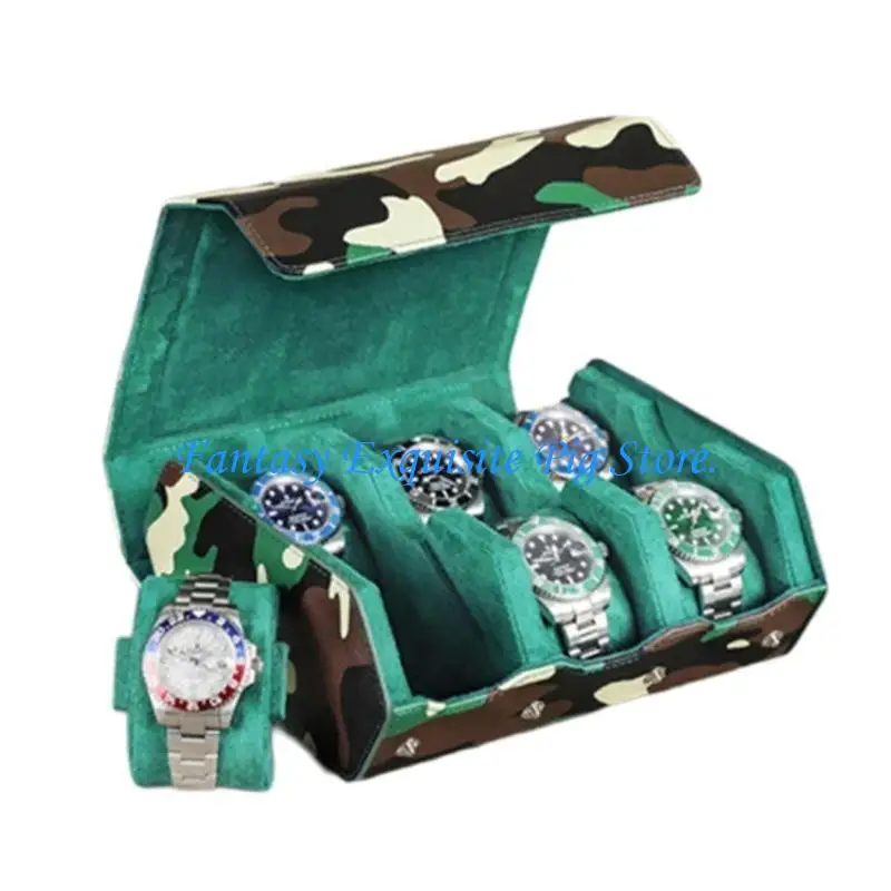 Elegant Handmade Leather Watch Case with Camouflages Print Fashionable Wristwatch Timepieces Storage Box