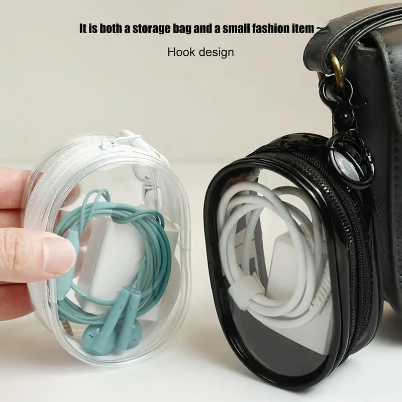 Clear Storage Bags With Zipper Visible Transparent Headset Cable Storage Bag Locking Hook Zipper Case For Jewelry Travel Storage