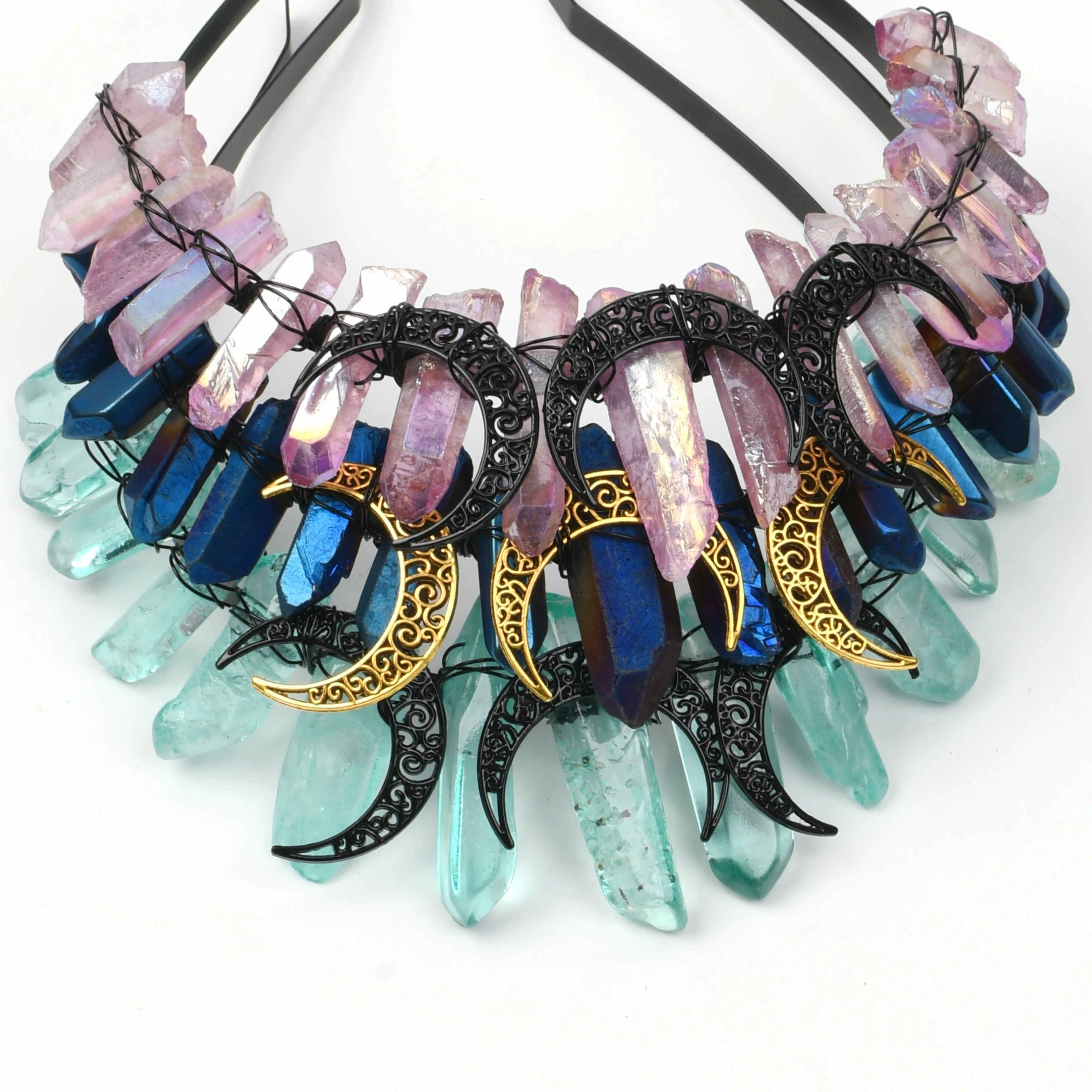 Couronne de bandeau de sorcière en cristal naturel de Style gothique, adaptée aux tenues gothiques, accessoires de sorcière Cosplay 2 pièces