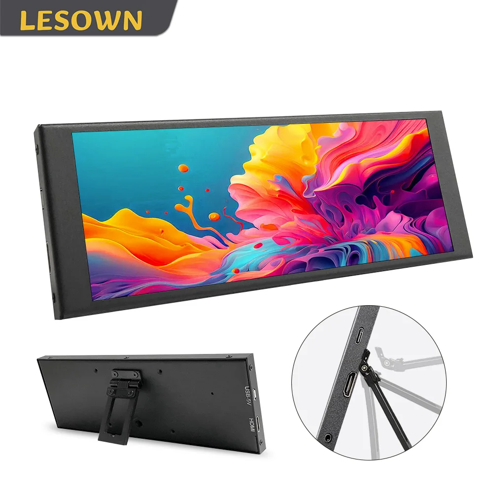 LESOWN Stretched Bar Display 6.9 Inch Portable Monitor 480x1280 Ultra Wide Aspect Ratio Extra Monitor for Laptop Slim Device