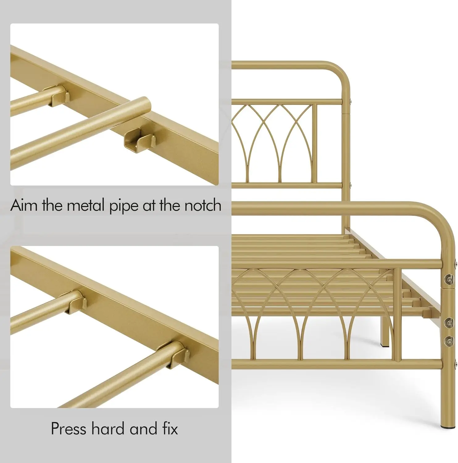 Queen Bed Frame Metal Platform Bed with Petal Accented Headboard/Footboard/14.4 Inch Under Bed Storage