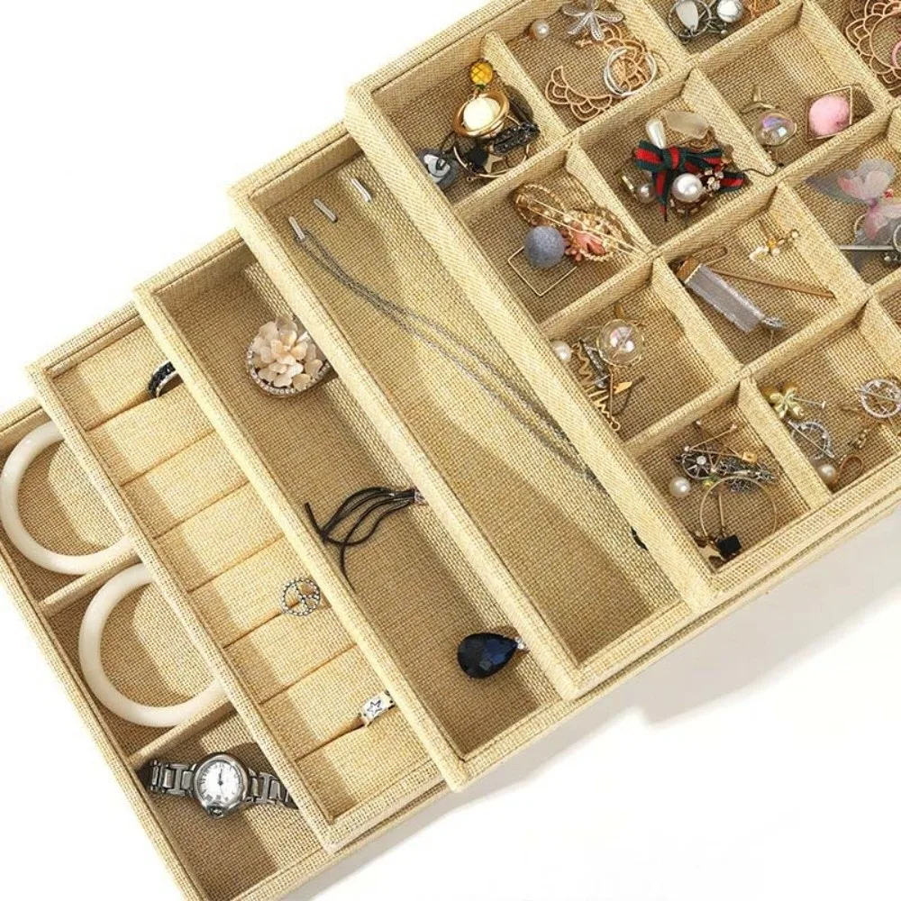 Retro Jewelry Box Multifunctional Stackable Linen Jewelry Tray Necklace Bracelet Display Jewelry Holder Display Props