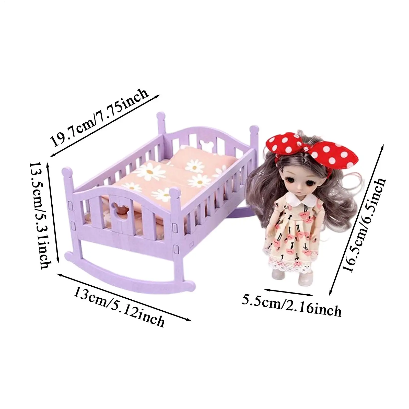 Culla per bambole per bambini Lettino per bambole con materasso Mobili per piccole case delle bambole per giochi di ruolo per bambine Giochi di finzione Regalo in età prescolare