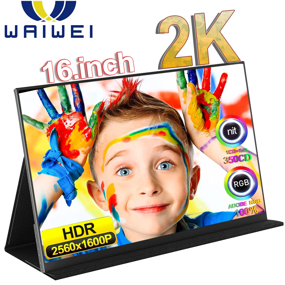 WAIWEI-Monitor portátil 4K de 16 pulgadas para videojuegos, pantalla táctil 2K de 3840x2400 para Xbox, PS4, PS5, Switch, Mac, ordenador portátil, PC y teléfono