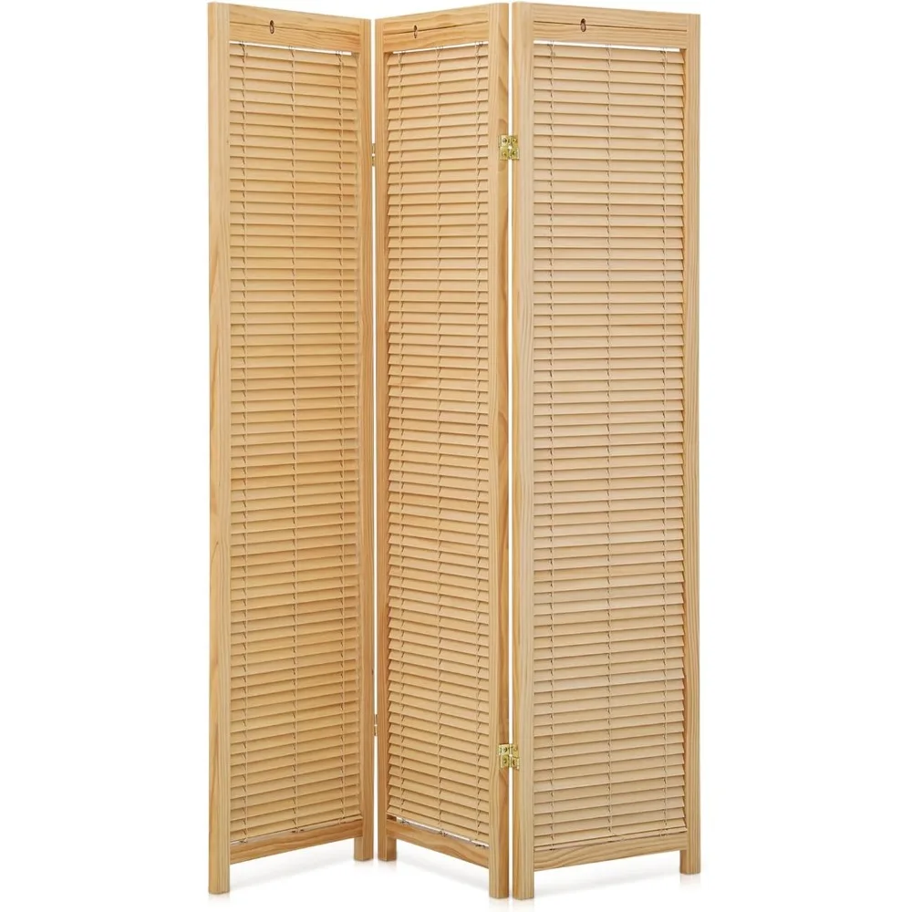 

3-Panel Room Divider – Adjustable Shutter Design, 5.7 ft Folding Wood Privacy Screen Freestanding