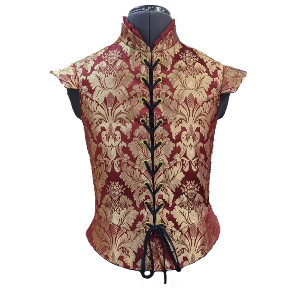 

Men's Renaissance Medieval Tudor Elizabethan King Royal Brocade Vest Cosplay Costume Jerkin Red Vest Halloween Clothing