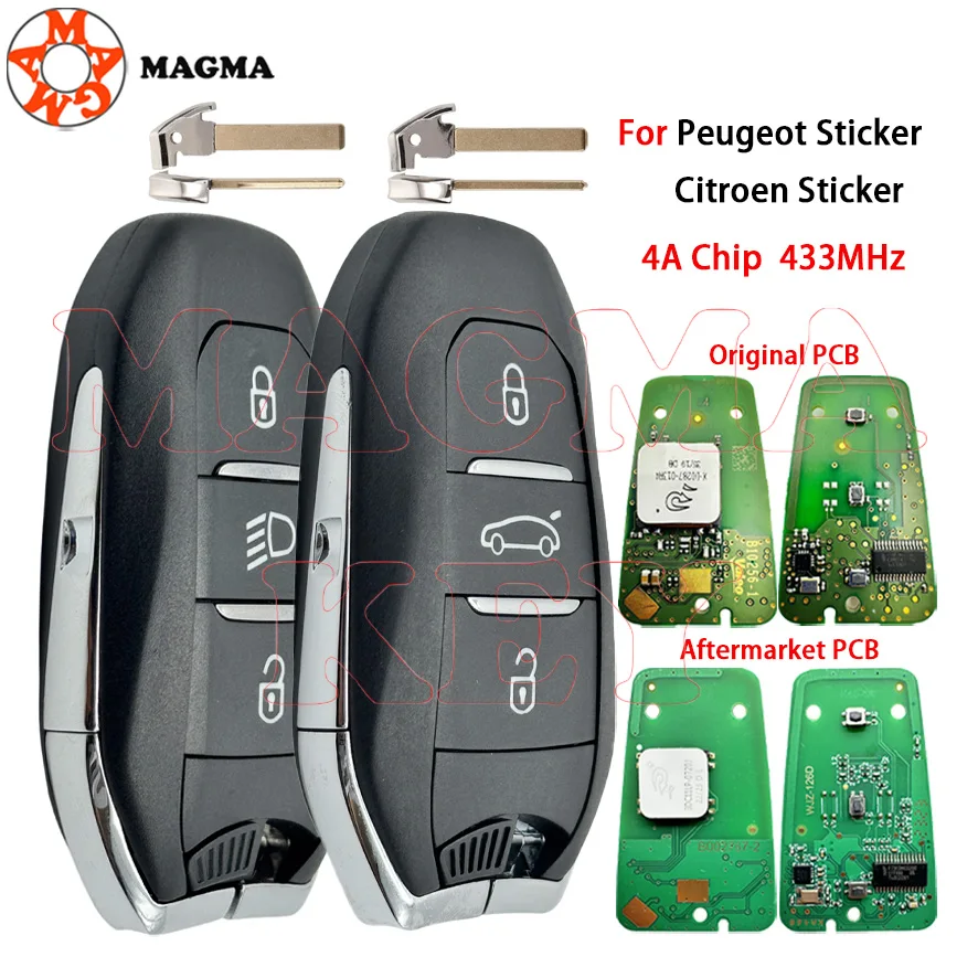 MAGMA 4A PCF7953M رقاقة IM2A 433MHz القرب سيارة مفتاح تحكم عن بعد لبيجو 308 508 2008 3008 5008 سيتروين C3 C4 C5 DS 2017 + #1