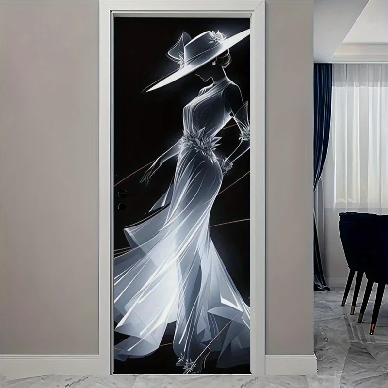Elegant Lady Door Cover Art Deco Style Polyester Door Banner Wall Hanging Home Entrance Living Room Party Decor