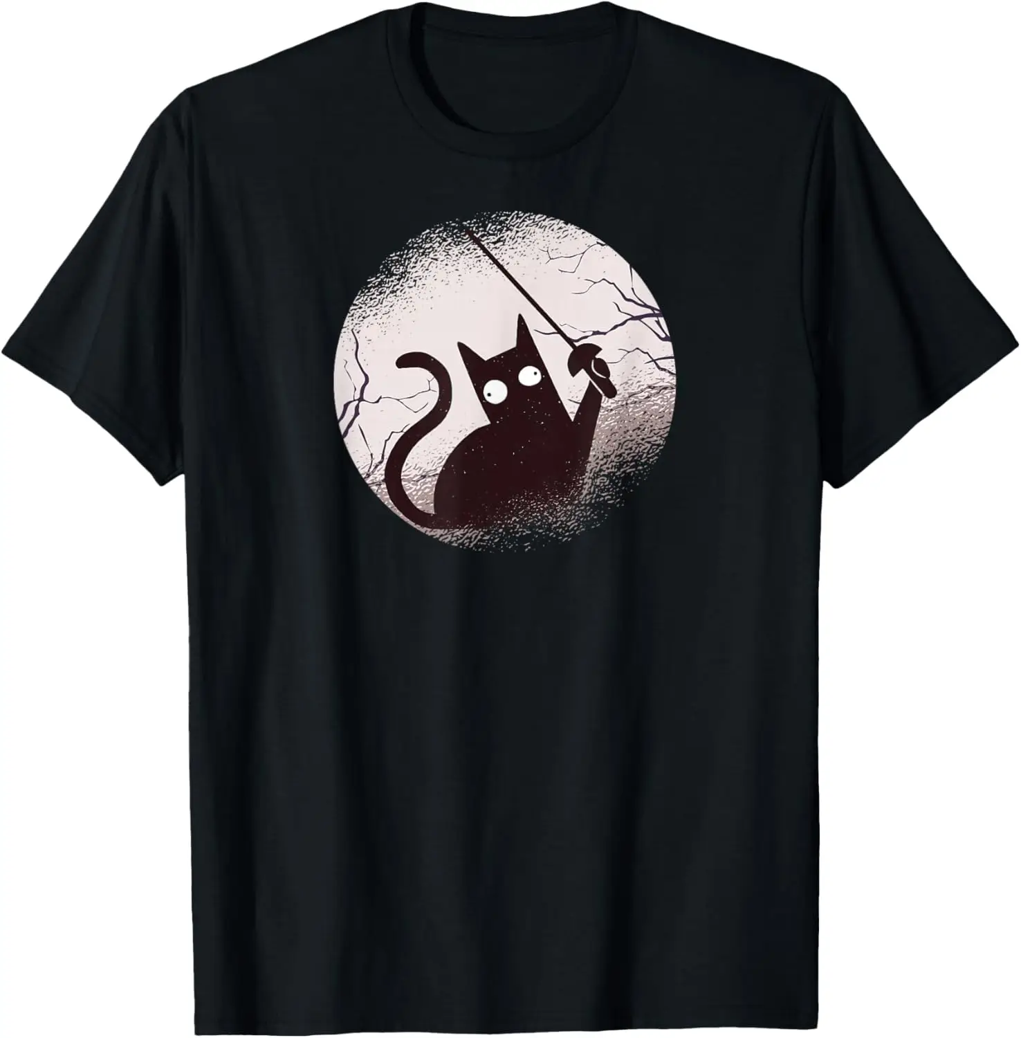 

Fencing Cat Swashbuckler Moon Graphic Tee Breathable Cotton T-Shirt for Fencer Sports