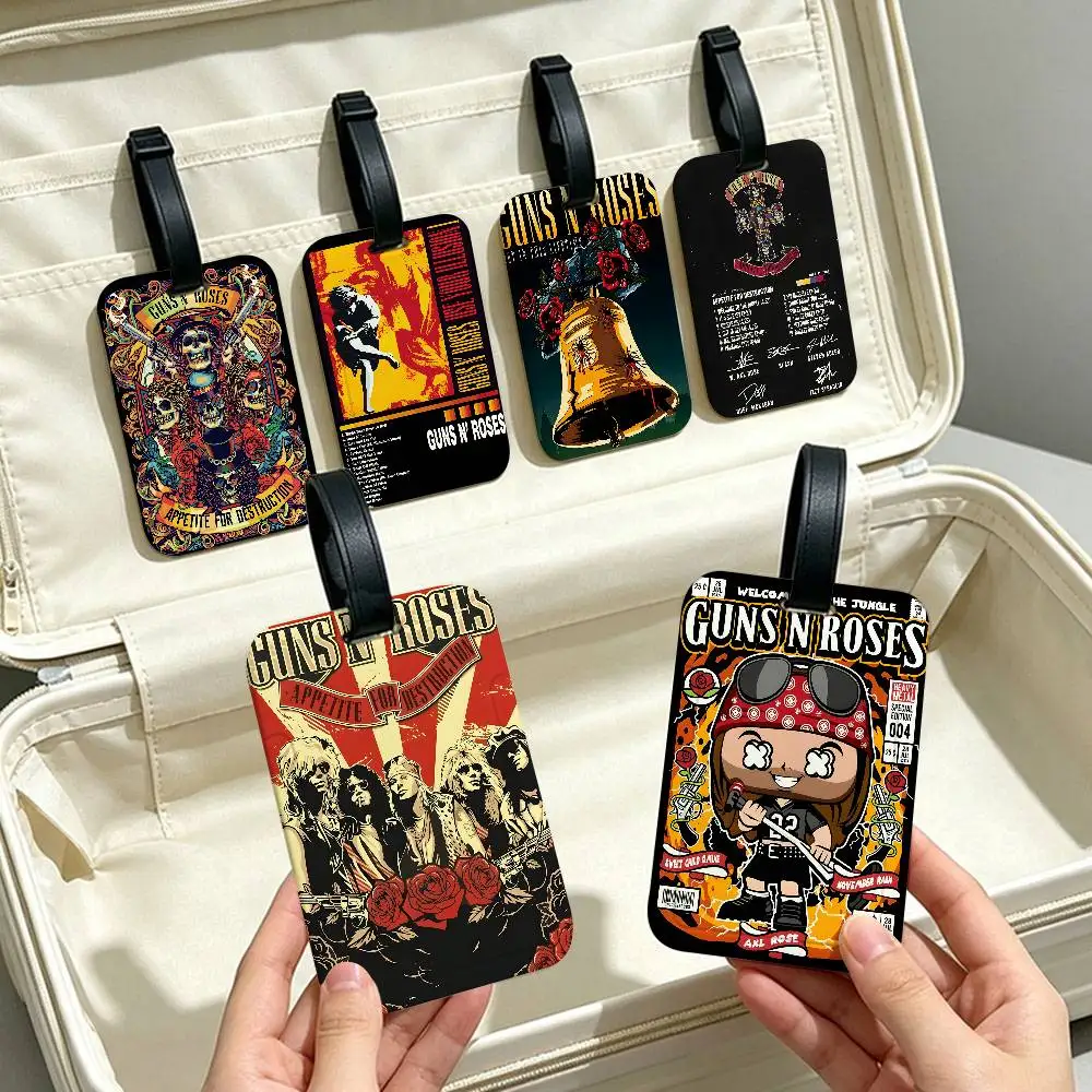 G-Guns-N'-Roses Hard-Rock PVC Luggage Tag With Information Card Anti lost Name Label For Suitcase Backpack Travel Accessory