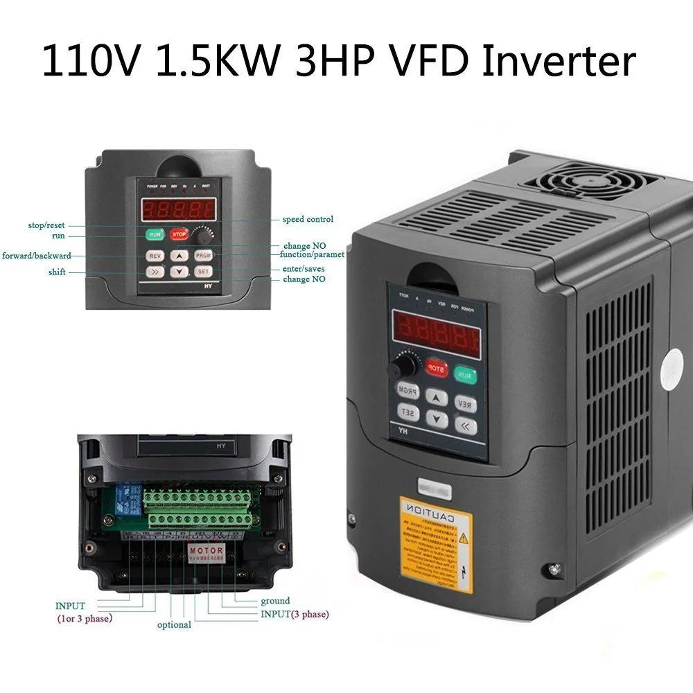 1.5KW 110V VFD Inverter Single Phase to 3 Phase Vector Converter  3PH VFD 0-3200Hz Output Variable Frequency Drive Control