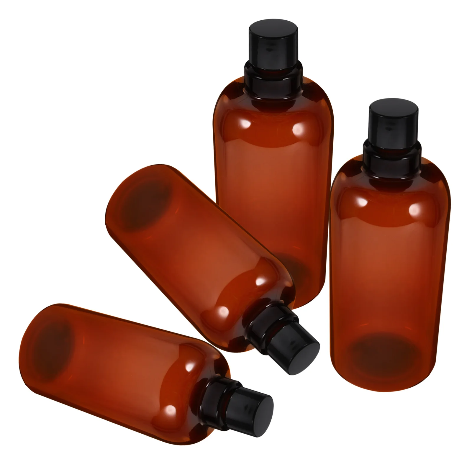 

4pcs 500ml Brown Long Neck Bottles Black Caps Refillable Travel Shampoo Conditioner Toiletry Containers Empty Lotion Dispensers