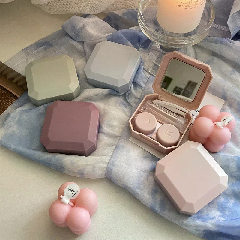 Solid Color Portable Contact Lens Case With Tweezer Suction Stick Set Candy Color Contact Lenses Box For Travel Kit Holder