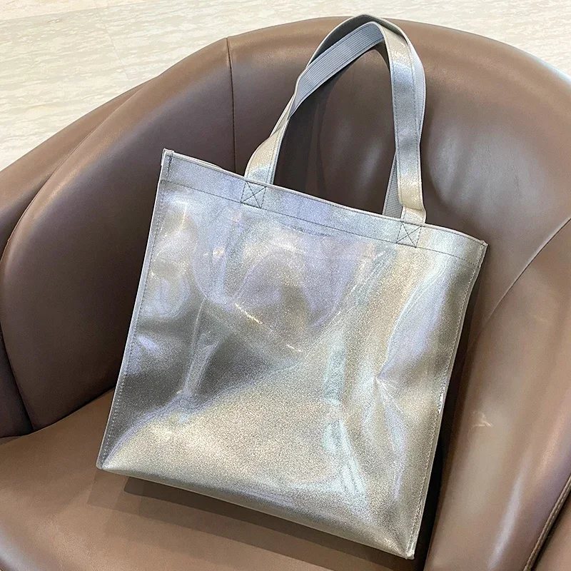 Glitter Clear PVC Transparent Tote Bag For Student Large Capacity with Handles Portable Stationery Storage Bag Shopping Handbag