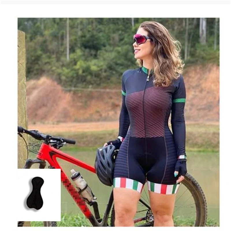 Women's Long Sleeve Skinsuit One Piece Bike Jumpsuit Bodysuit, Summer Trajes Ciclismo Mujer Bodysuit  Cycling  Triathlon  Suits