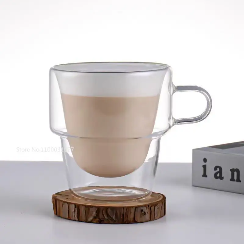 150/300ml Double Wall Glass Clear Cups Mug High Borosilicate Heat Resistant with Handle Milk Tea  Cup Cold Beverage Coffee Cup