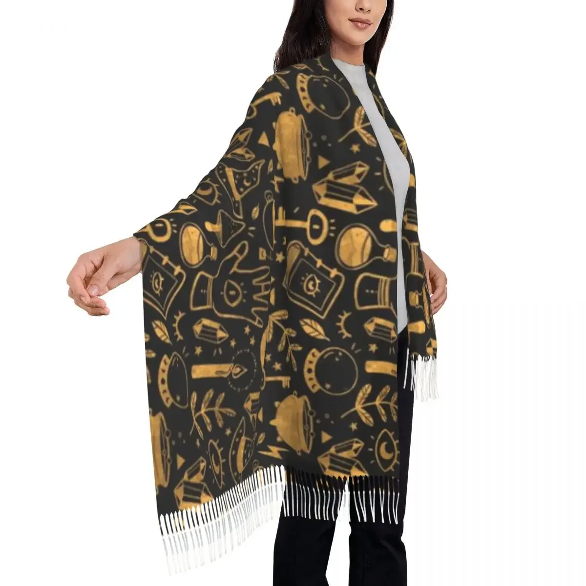 Witchy Things Textured Gold Shawl A Tassel Scarf