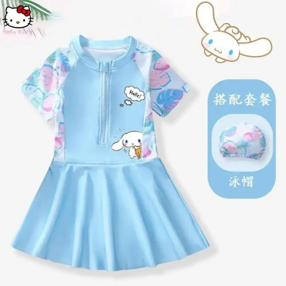 

Kuromi Sanrios Anime Kawaii Cinnamoroll Kids Swimsuit Summer Outdoors Training Quick-Drying Sunscreen Swimwear Beach Clothes