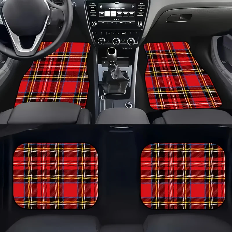 

Red And Black Buffalo Plaid 4pcs Car Floor Mats Set For SUV, Truck, Van
