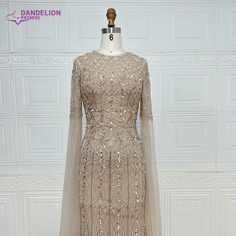 Luxury Dubai Caramel Mermaid Arabic Evening Dresses 2025 with Cape Sleeves Beaded for Women Wedding Party