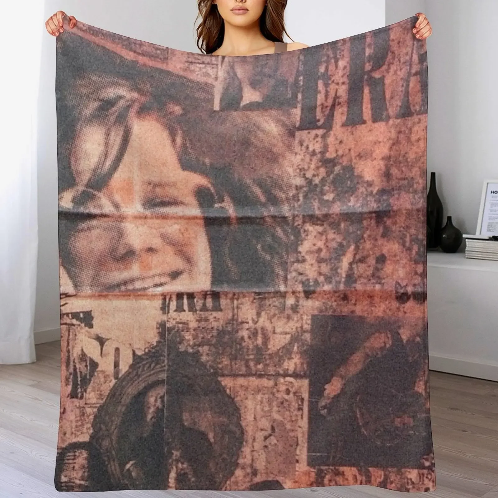 

New Red Vintage Wall with Janis Joplin Throw Blanket Single Beach Blankets