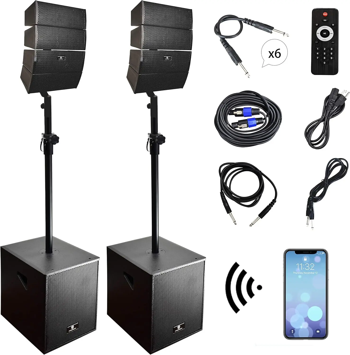 Powered PA Speaker System Combo Set with Bluetooth Drive Read Function