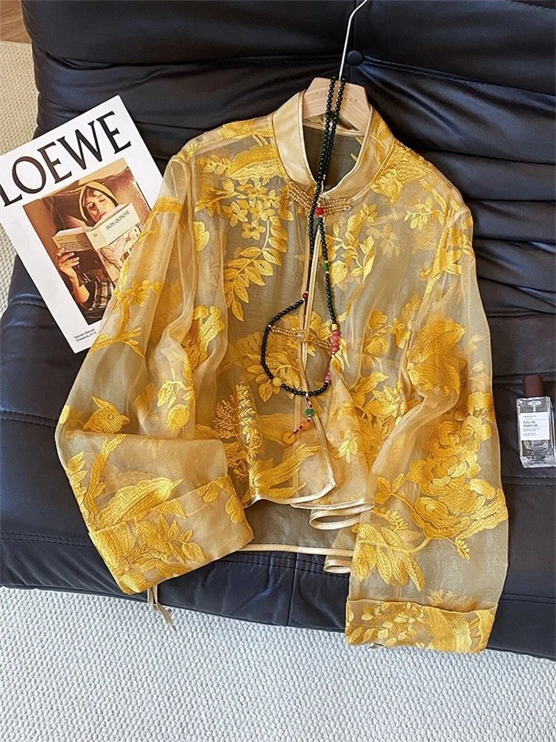 

Женская куртка, новый костюм Тан в китайском стиле с вышивкой, солнцезащитная рубашка, женская модная повседневная куртка Джокера с пряжкой