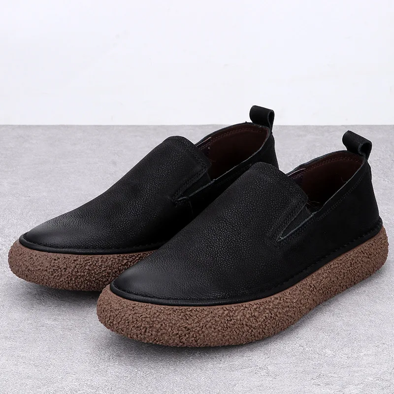 

Мужские осенние лоферы без шнуровки на удобной подошве | Туфли на нескользящей платформе из натуральной кожи | Винтажная повседневная обувь из воловьей кожи с верхним зерном