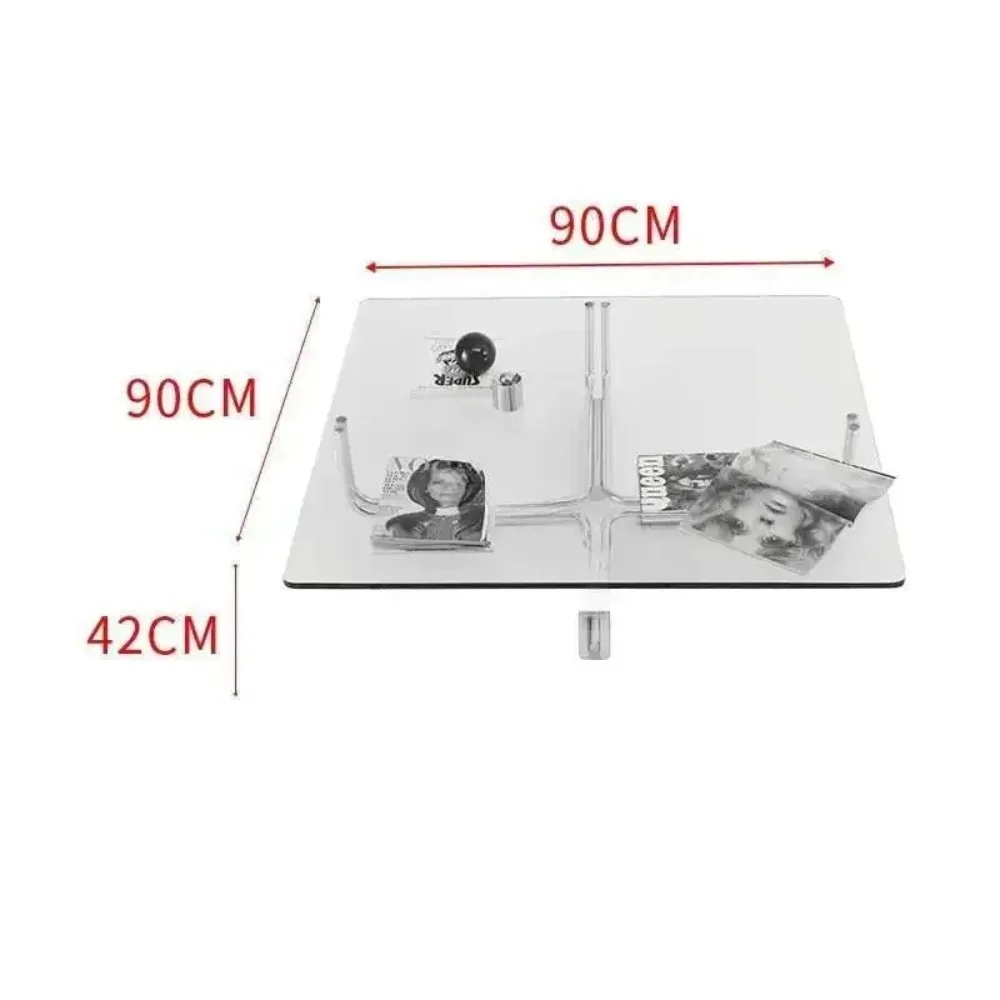 Customizable Transparent square glass coffee table, stainless steel low table