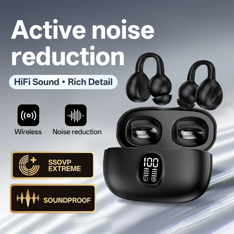 

K80 Wireless Bluetooth Ear Clip-On Headset with Digital Battery Display 12mm Composite Membrane Speaker 35 Hours Music Playback